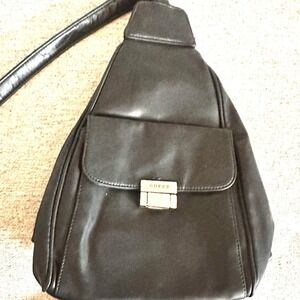 Vintage Guess Black Leather‎ Mini backpack Crossbody Butter Soft Triangle